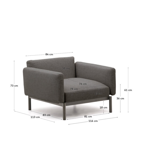 Butaca modular de exterior Sorells con tapizado gris y aluminio verde