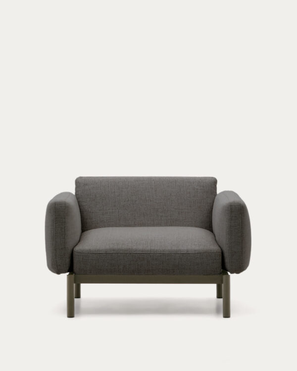 Butaca modular de exterior Sorells con tapizado gris y aluminio verde