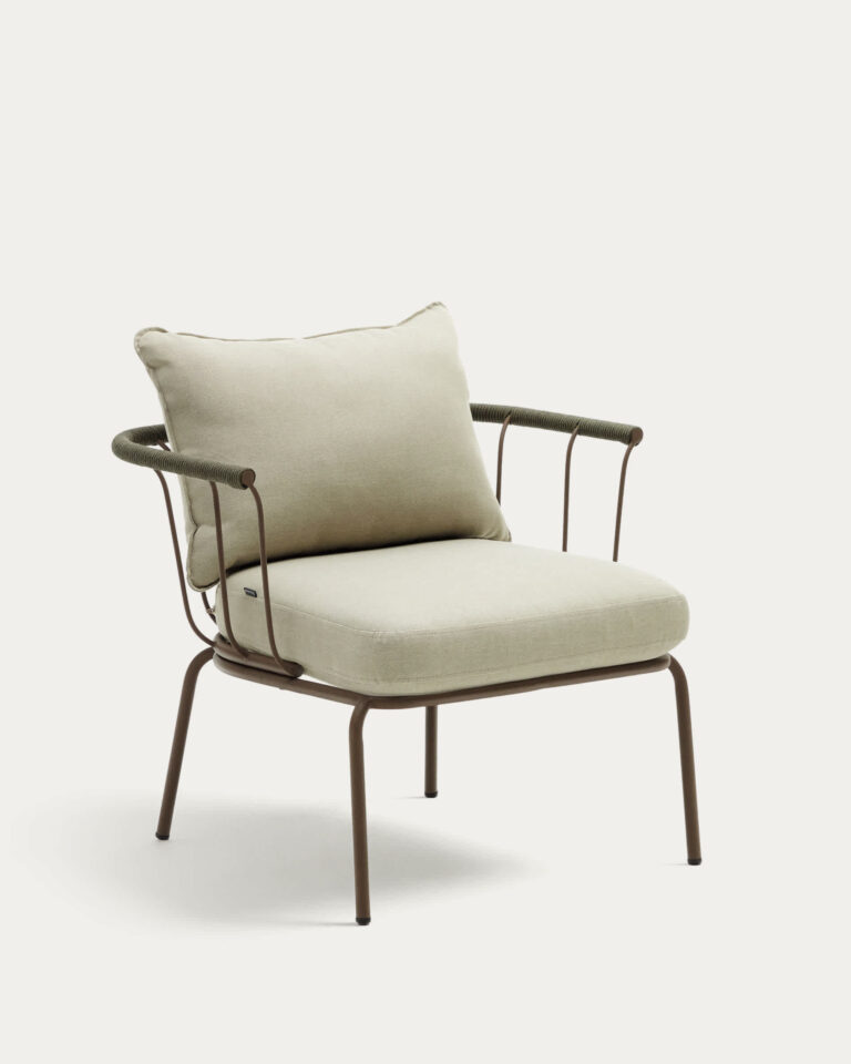 Sillón Salguer de cuerda verde y acero con acabado pintado marrón