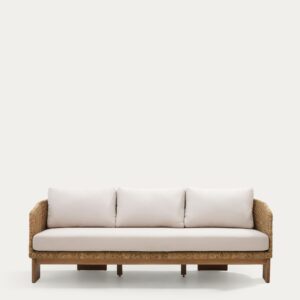 Sofá Xoriguer de 3 plazas de ratán sintético y madera maciza de eucalipto FSC 100% 223 cm