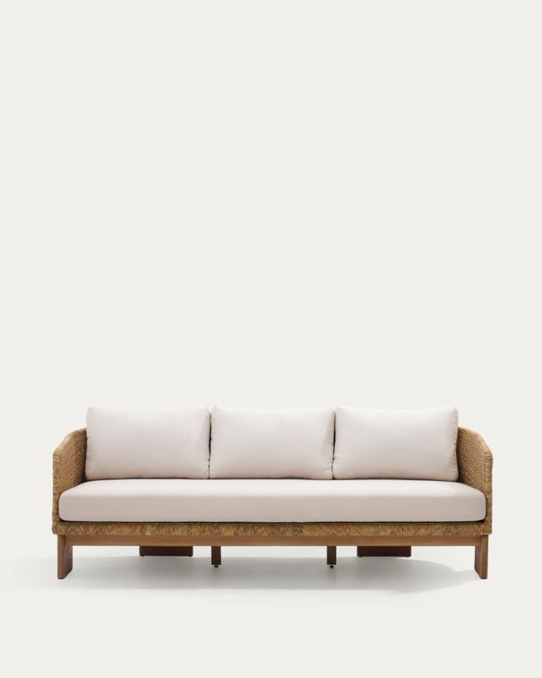 Sofá Xoriguer de 3 plazas de ratán sintético y madera maciza de eucalipto FSC 100% 223 cm