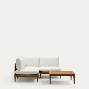 Set modular Portitxol sillón rinconero, 2 sillones y mesa de centro de madera maciza teca