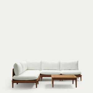 Set modular Portitxol sillón rinconero, 4 sillones y mesa de centro de madera maciza teca