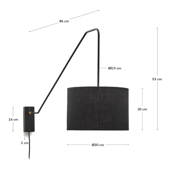 Aplique de pared Jex de metal pintado negro