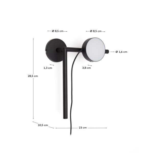 Aplique de pared Orey de metal negro con foco multiposición