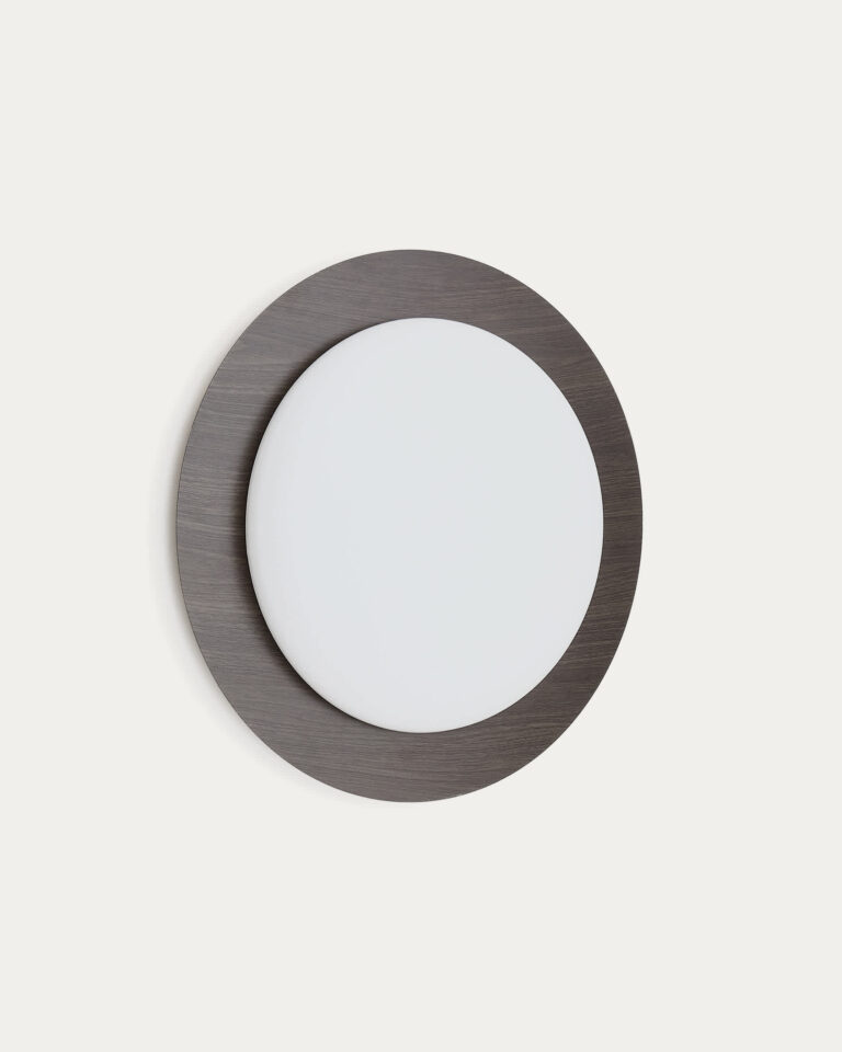 Plafón Novae de acero cepillado efecto madera oscuro y cristal glaseado Ø 40 cm