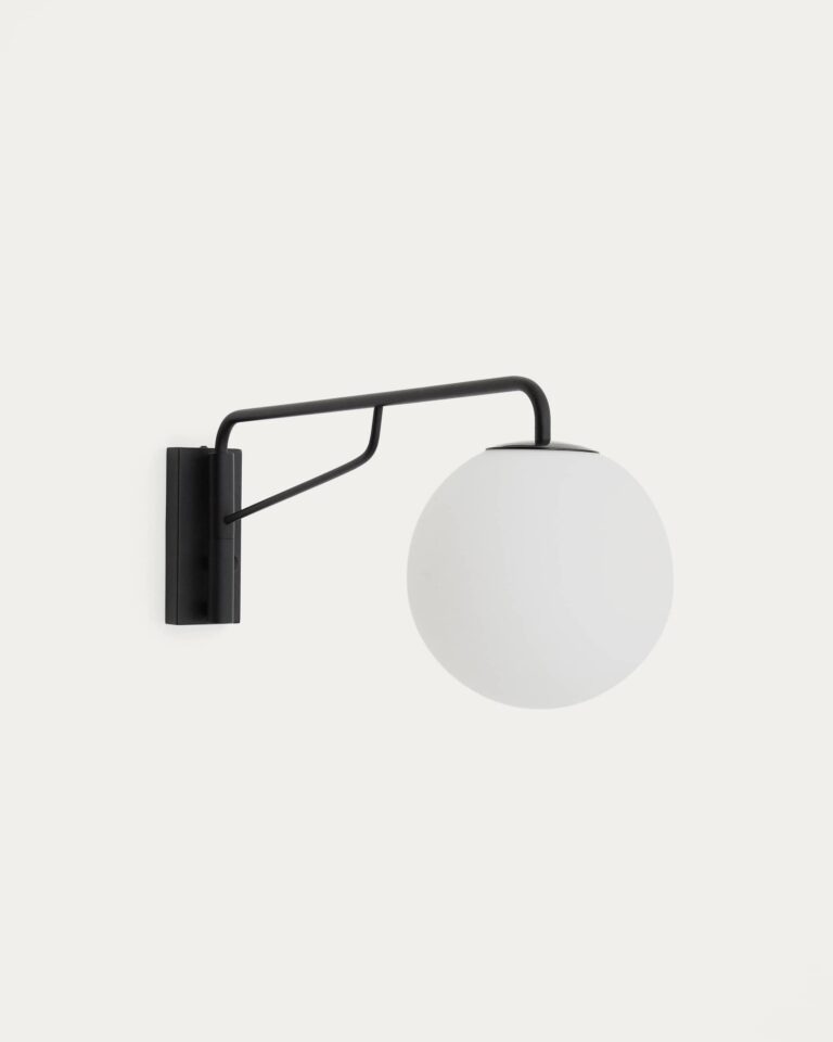 Aplique de pared Eilo de acero negro y bola de cristal glaseado