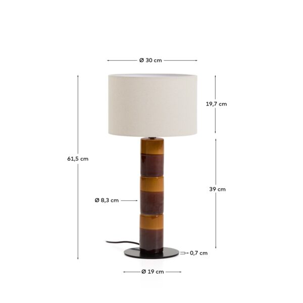Lámpara de mesa Mavran con pie de cerámica marrón y mostaza y pantalla de algodón