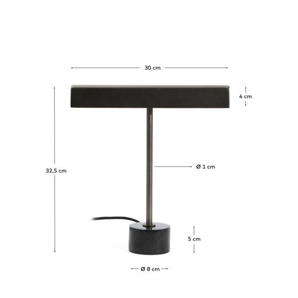 Lámpara de mesa Lynor de metal cepillado con base de mármol negro