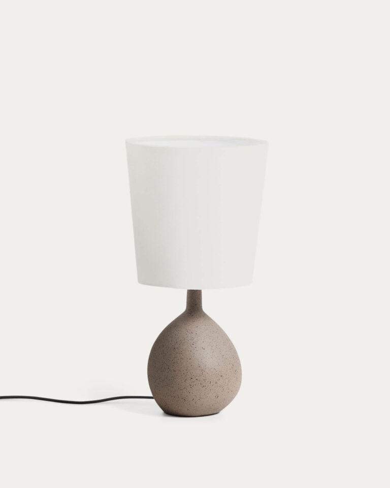 Lámpara de mesa pequeña Viona con efecto de piedra texturizado y pantalla de algodón