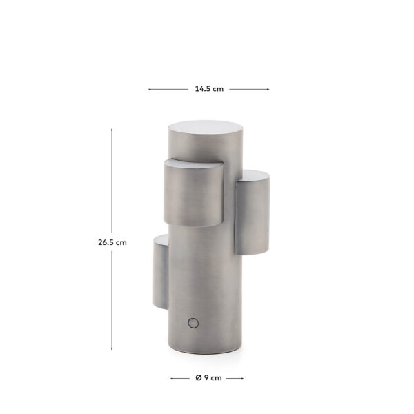 Lámpara de mesa LED portátil Adrina de metal gris claro con acabado cepillado