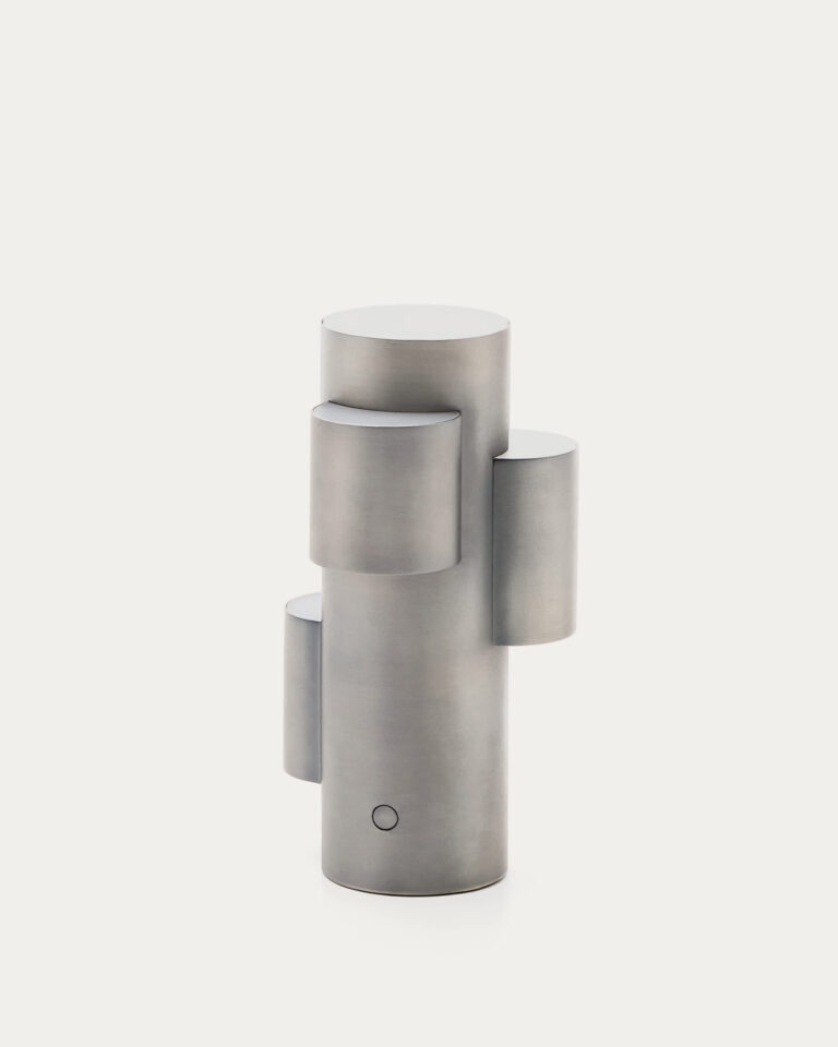 Lámpara de mesa LED portátil Adrina de metal gris claro con acabado cepillado