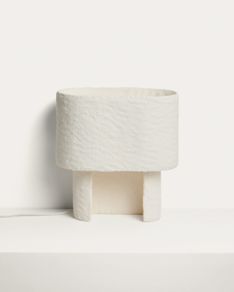 Lámpara de mesa Bedala de papel maché blanco