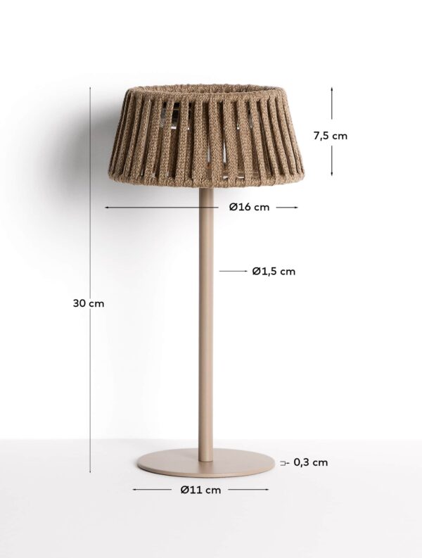 Lámpara de mesa solar para exterior Aldet de cuerda plana y pie de metal beige