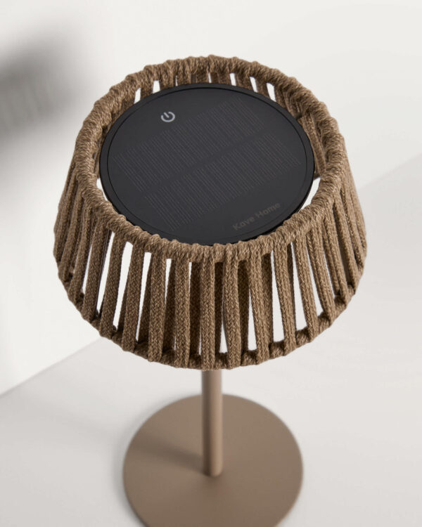 Lámpara de mesa solar para exterior Aldet de cuerda plana y pie de metal beige