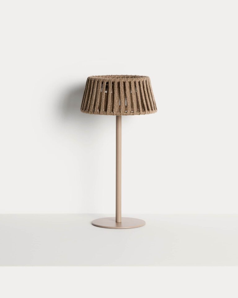 Lámpara de mesa solar para exterior Aldet de cuerda plana y pie de metal beige