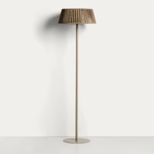 Lámpara de pie solar para exterior Aldet de cuerda plana y pie de metal beige Ø46 cm