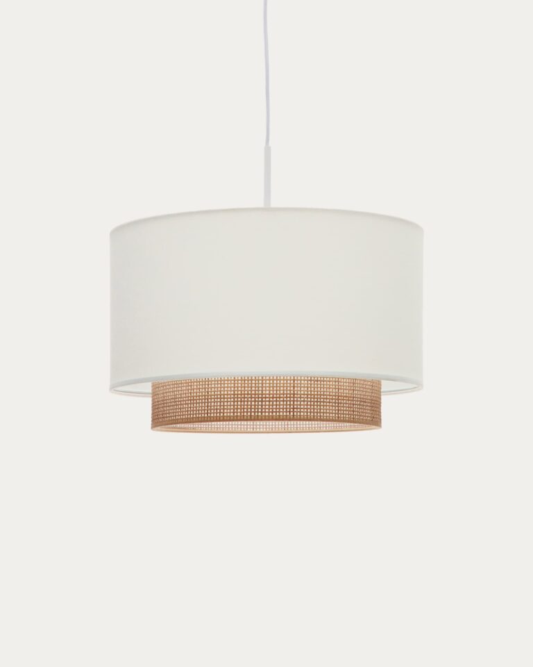 Pantalla para lámpara de techo Erna de bambú con acabado natural y blanco Ø 40 cm