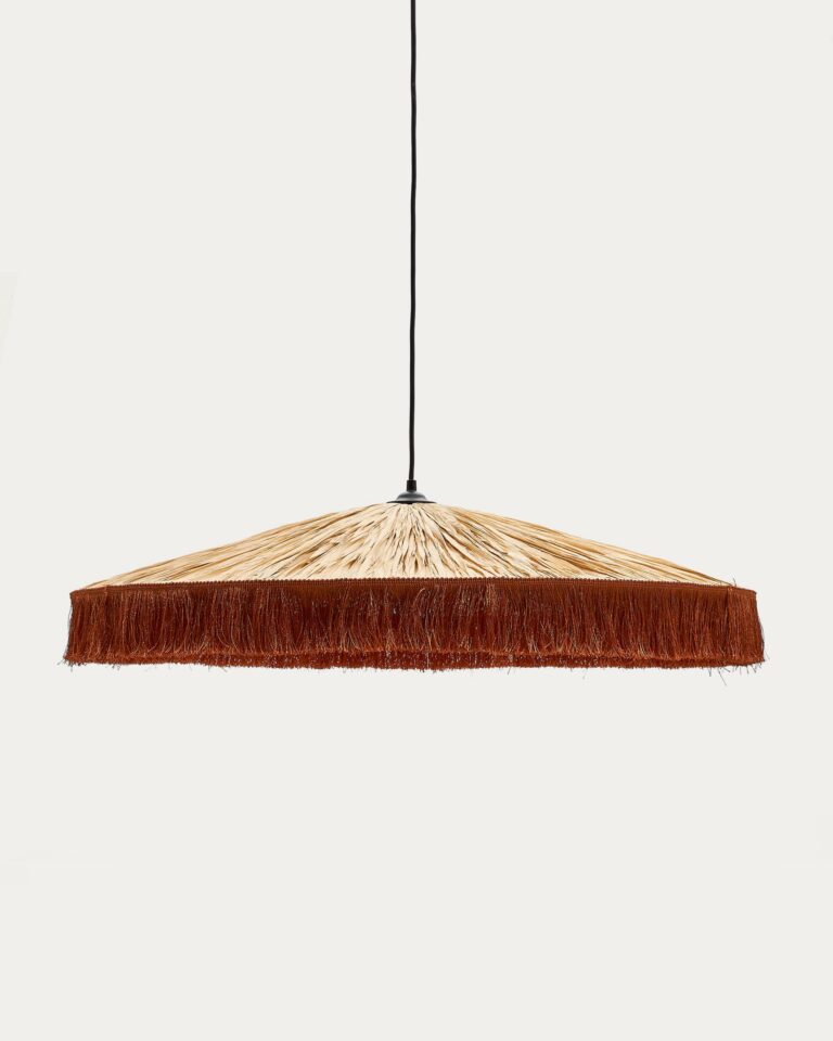 Lámpara de techo Pollensa de rafia natural y flecos terracota Ø 75 cm