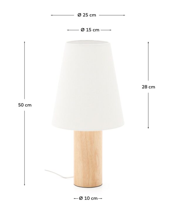 Lámpara de mesa Marga de madera maciza de caucho con acabado tono natural