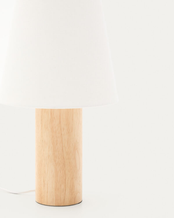 Lámpara de mesa Marga de madera maciza de caucho con acabado tono natural