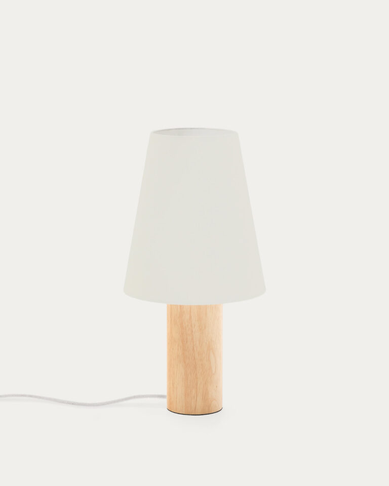 Lámpara de mesa Marga de madera maciza de caucho con acabado tono natural