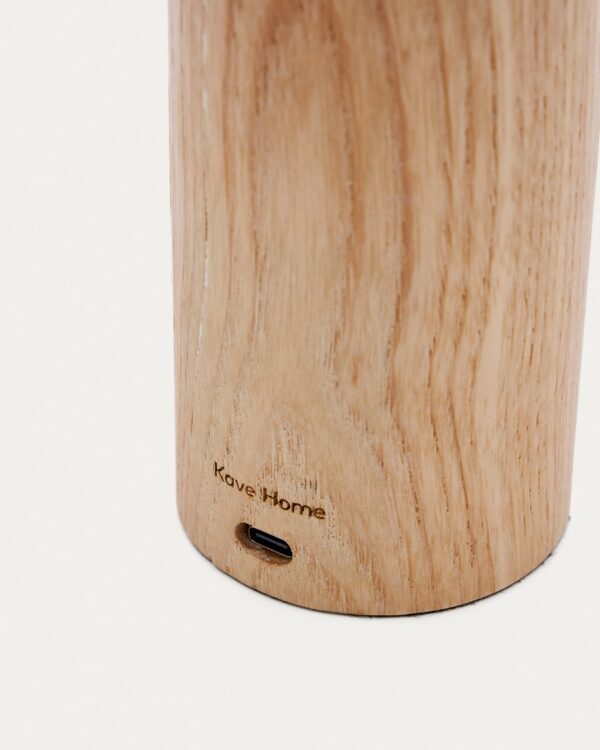 Lámpara de mesa portátil Luba de madera maciza de fresno y asa de algodón verde
