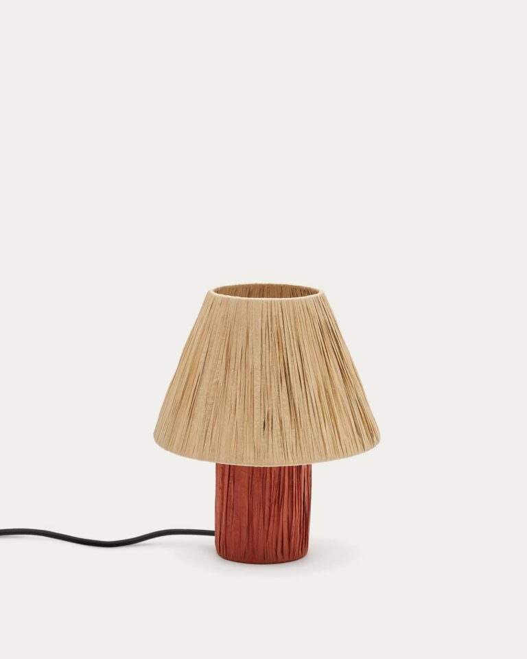 Lámpara de mesa Pulmi de rafia natural y terracota