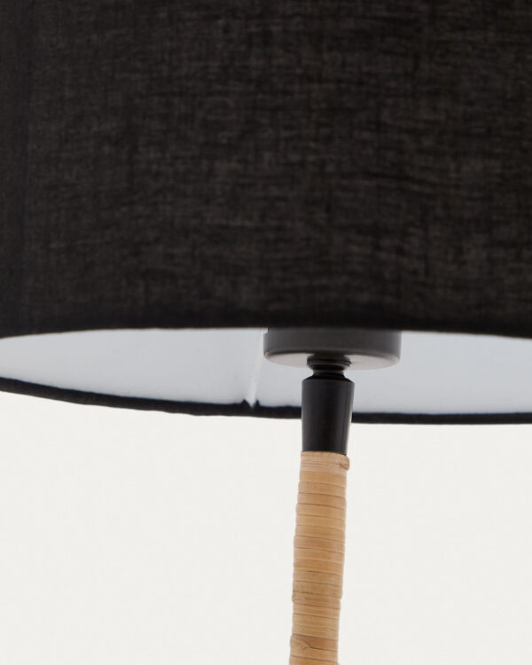 Lámpara de mesa Pina de metal y ratán con pantalla de algodón negro