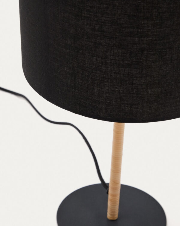 Lámpara de mesa Pina de metal y ratán con pantalla de algodón negro