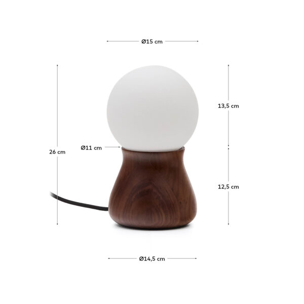 Lámpara de mesa Okeni de madera de nogal y cristal