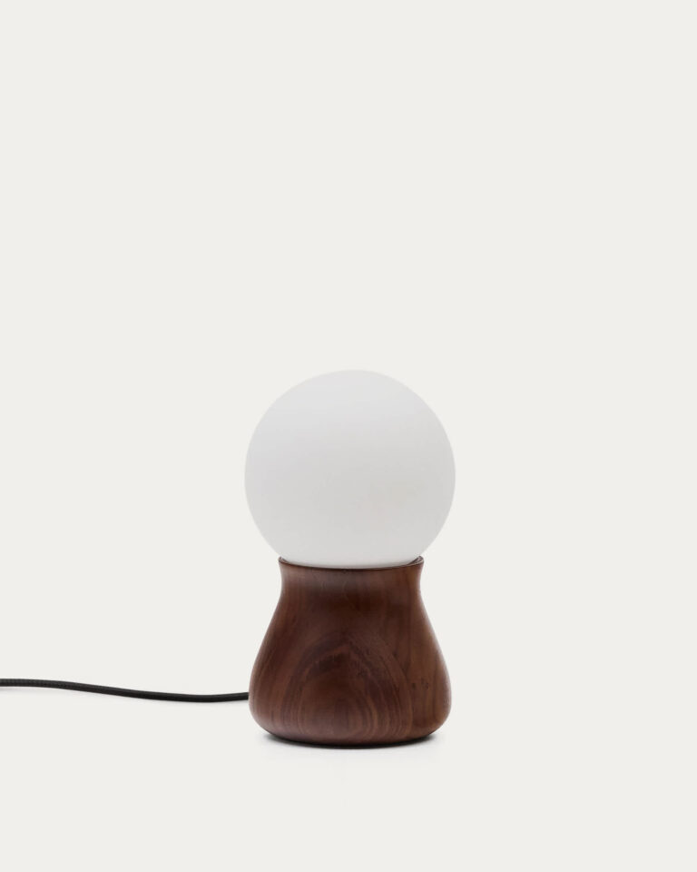 Lámpara de mesa Okeni de madera de nogal y cristal