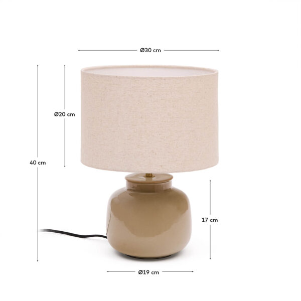 Lámpara de mesa Tay de cerámica verde y lino beige