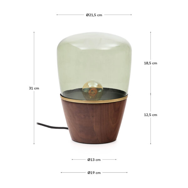 Lámpara de mesa Silex de chapa de nogal y cristal verde