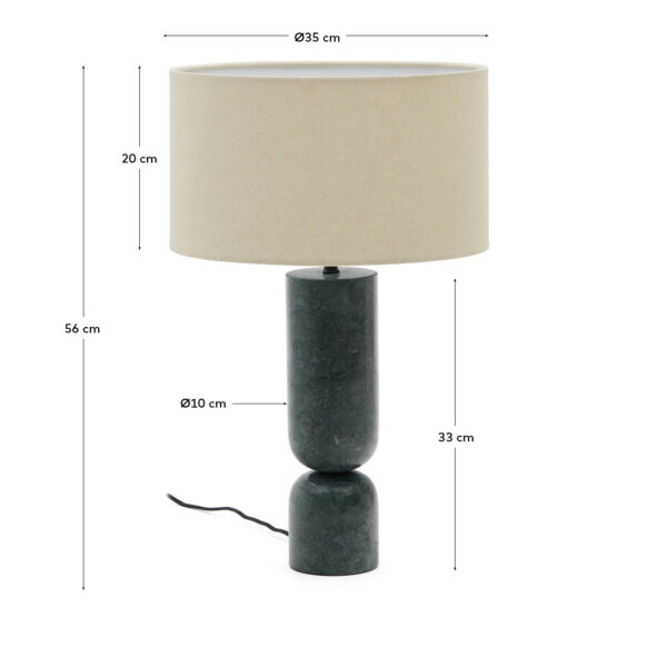 Lámpara de mesa Vex de mármol verde y pantalla de lino gris