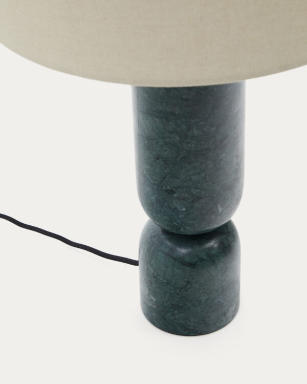 Lámpara de mesa Vex de mármol verde y pantalla de lino gris