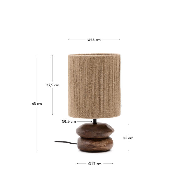 Lámpara de mesa Kor de madera de acacia con acabado oscuro y yute