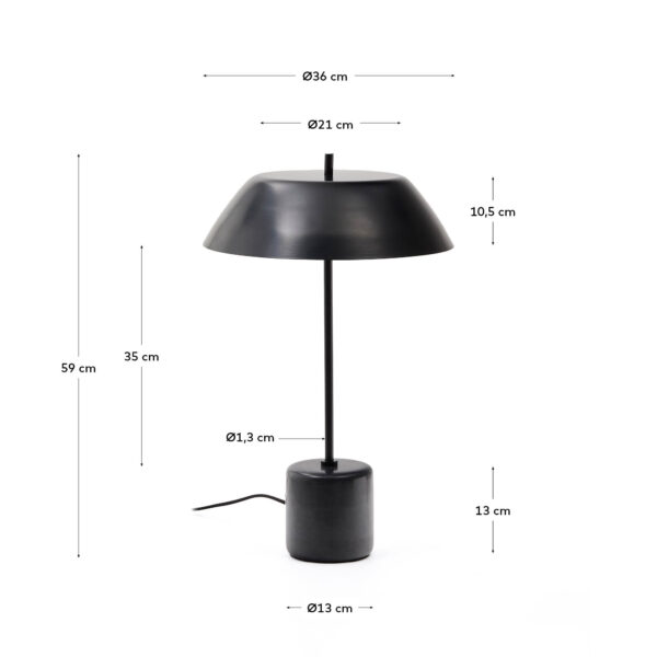 Lámpara de mesa Sayra de mármol negro y metal con acabado pintado negro