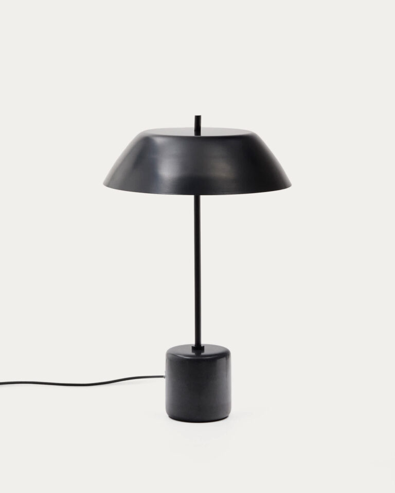 Lámpara de mesa Sayra de mármol negro y metal con acabado pintado negro