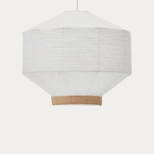 Pantalla para lámpara de techo Hila de papel blanco y chapa de madera natural Ø 80 cm