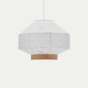 Pantalla para lámpara de techo Hila de papel blanco y chapa de madera natural Ø 55 cm