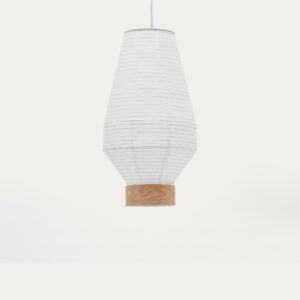 Pantalla para lámpara de techo Hila de papel blanco y chapa de madera natural Ø 30 cm