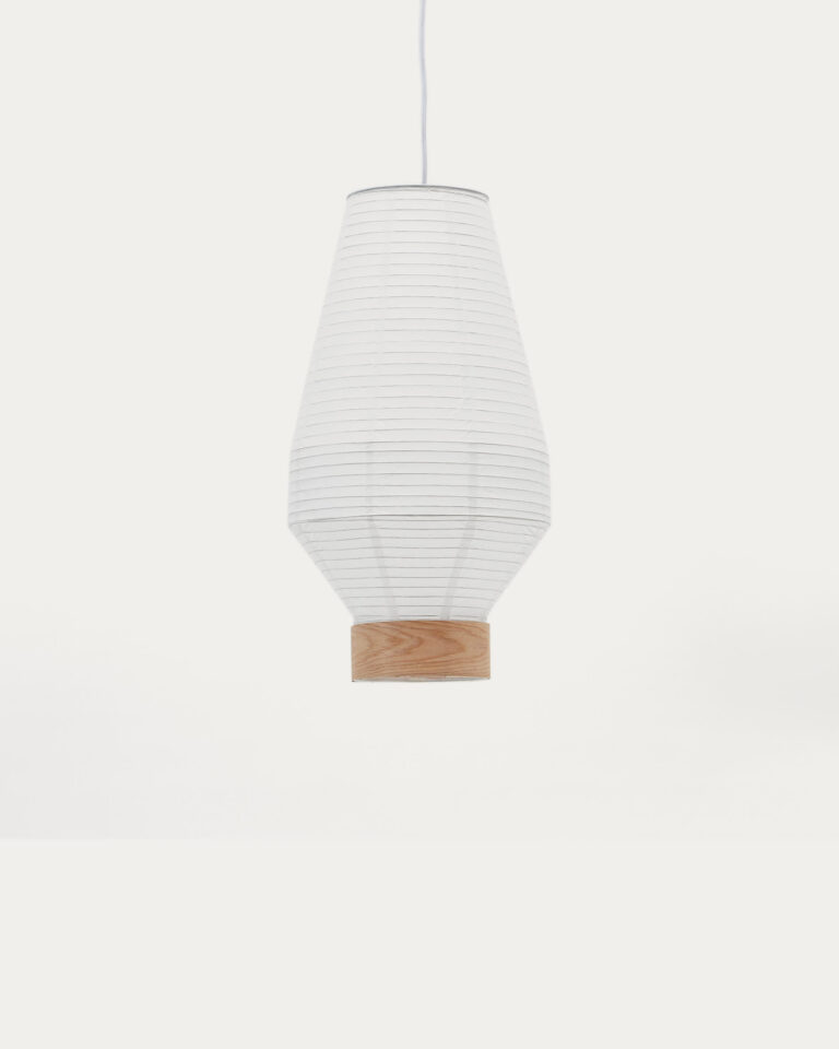 Pantalla para lámpara de techo Hila de papel blanco y chapa de madera natural Ø 30 cm