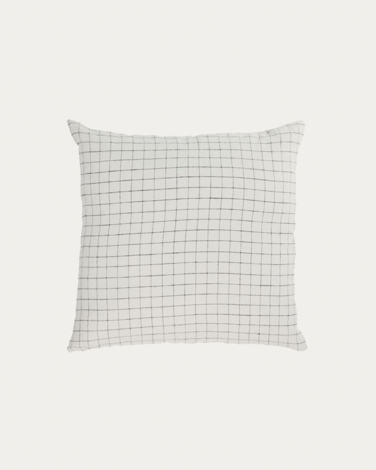 Funda cojín Maialen 100% lino cuadros blanco y rayas negro 45 x 45 cm