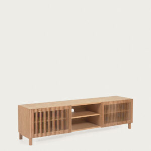 Mueble TV Beyla 2 puertas de madera maciza de fresno y chapa de roble 180x49,5 cm FSC 100%