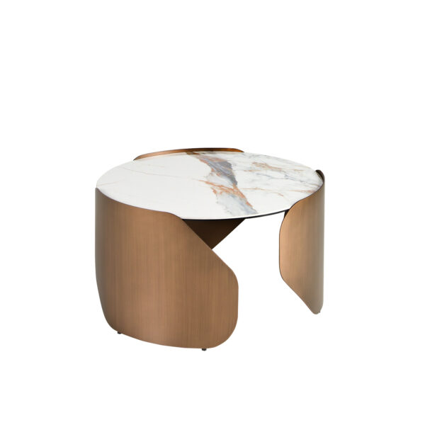 Mesa centro redonda mármol porcelánico y acero color bronce