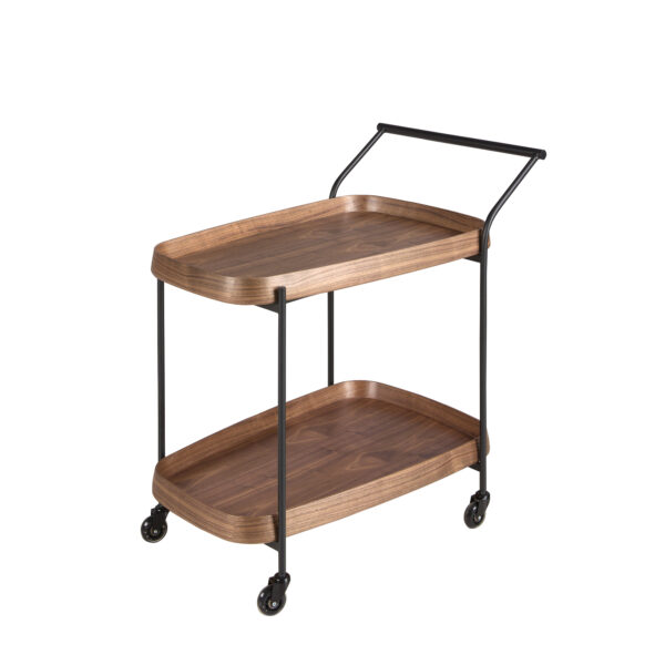 Carrito minibar nogal y acero negro