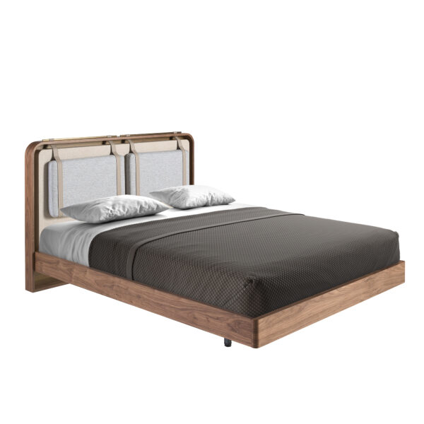 Cama tela color beige y gris