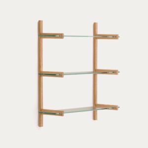 Estantería modular Sitra 3 baldas de cristal y madera maciza roble 90 cm FSC Mix Credit