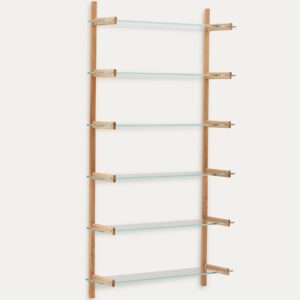 Estantería modular Sitra 6 baldas de cristal y madera maciza roble 110 cm FSC Mix Credit